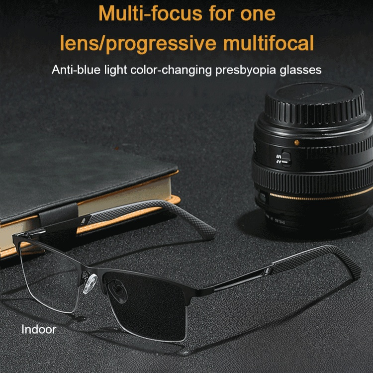 Multifocal Photochromic Metal Semi-Rimless Reading Glasses