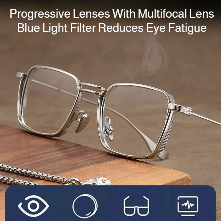 Anti-Blue Light Titanium Alloy Reading Glasses with Progressive Lenses