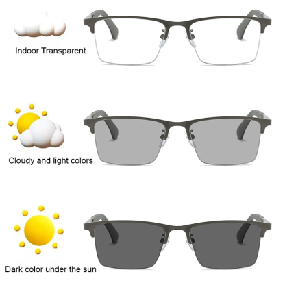 Multifocal Photochromic Metal Semi-Rimless Reading Glasses