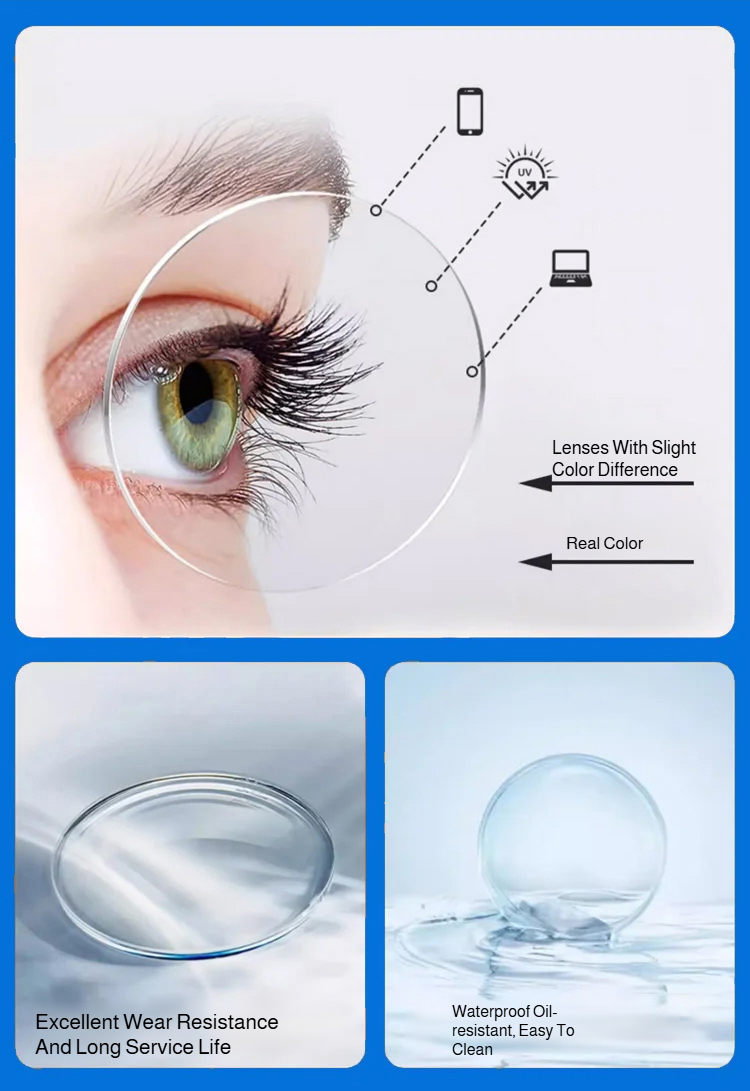 Close-up of blue light blocking lenses and rare crystal design