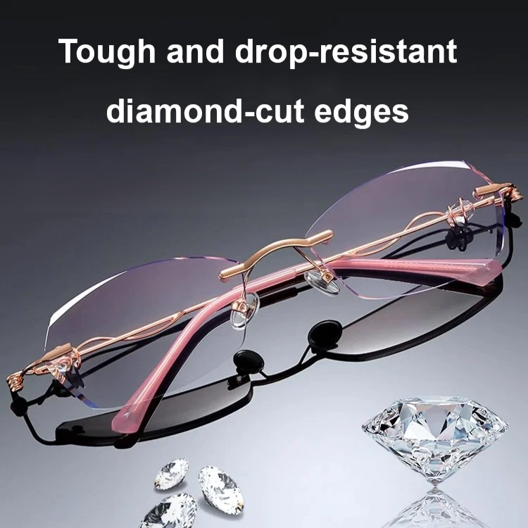 Fashion Rimless Diamond-Cut Blue Light Blocking Glasses for Women