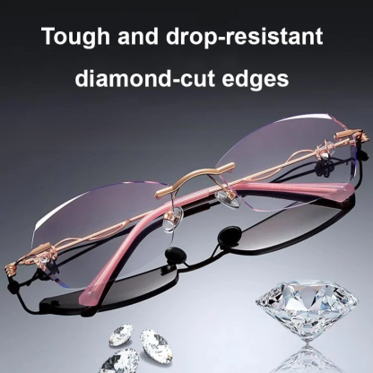 Fashion Rimless Diamond-Cut Blue Light Blocking Glasses for Women