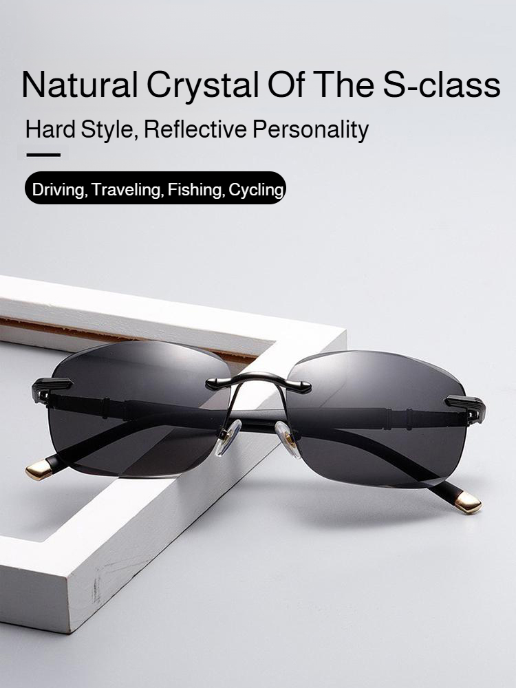 Crystal Stone Rimless Protective Sunglasses front view