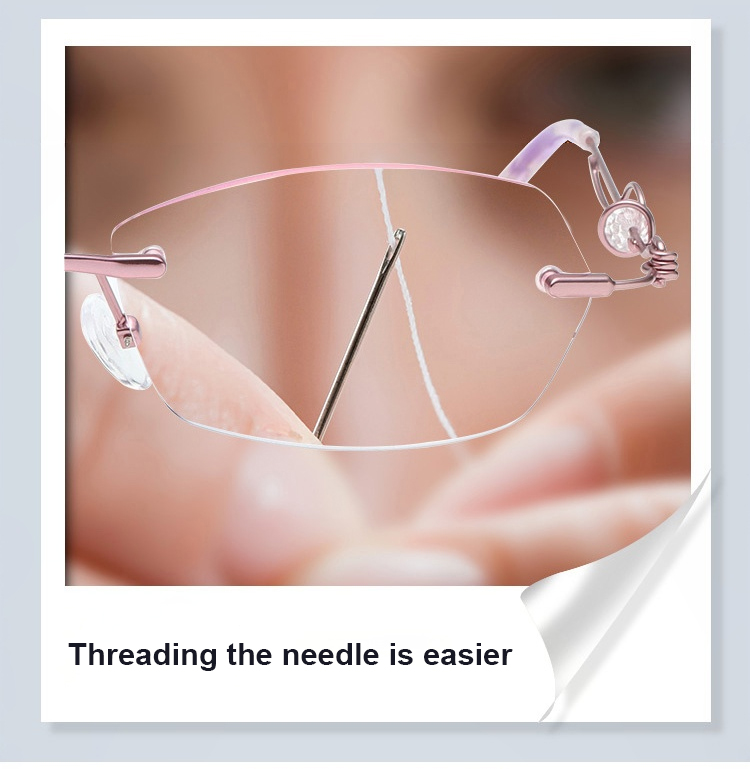 Trendy rimless eyeglasses for women with diamond-cut details