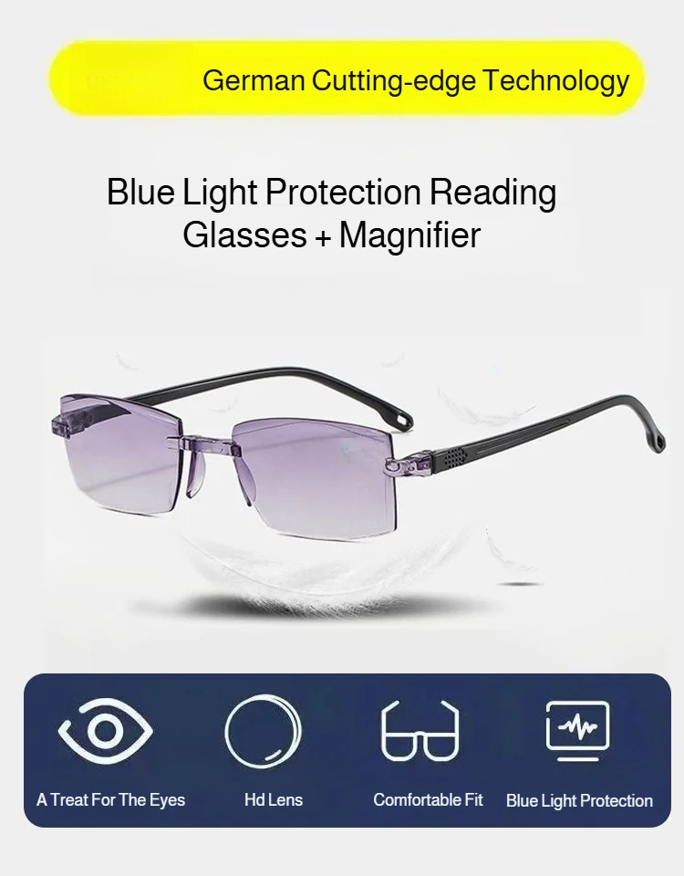 Frameless blue light blocking reading glasses for men and women