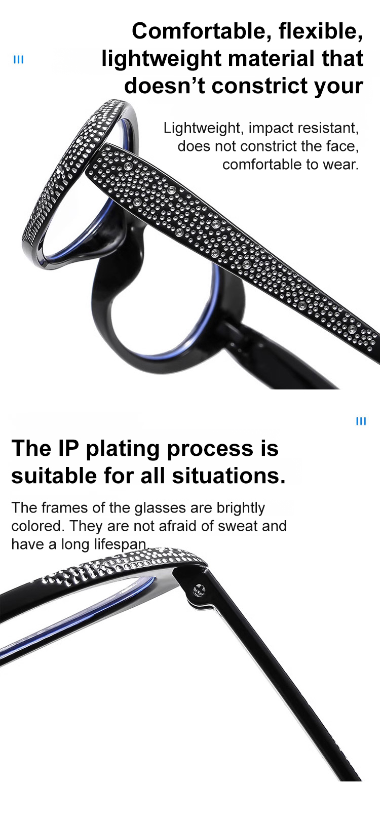 Designer reading glasses with sparkling diamonds