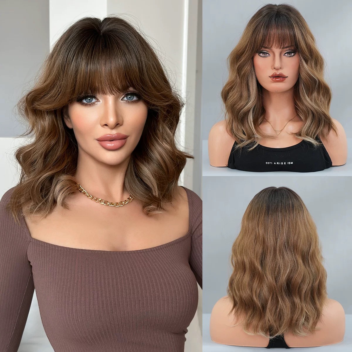 Brown Long Wavy Hair Wig – Natural Look Soft Flowing Waves for Everyday Wear