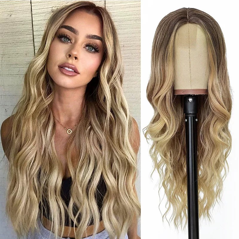 Golden Long Curly Hair Wig – Natural Look, Soft & Voluminous, Heat Resistant Synthetic Hair for Daily Wear & Styling