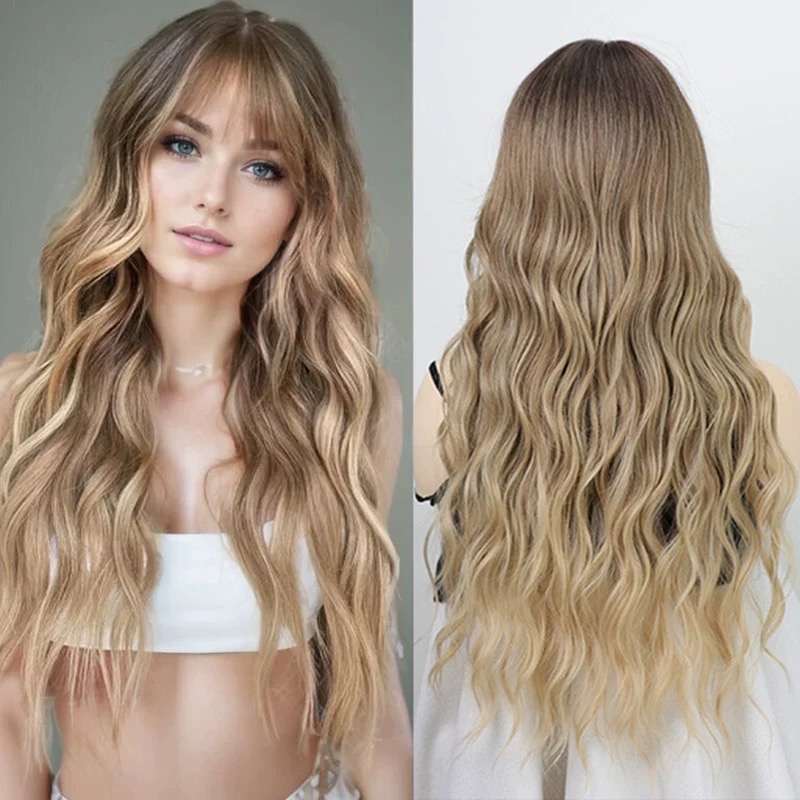 Golden Long Curly Hair Wig – Natural Volume, Soft Texture & Elegant Shine