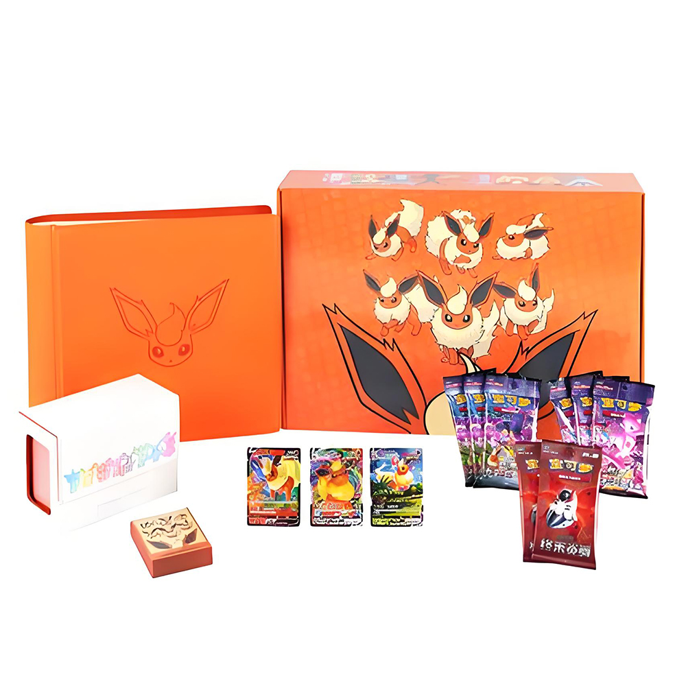 Pokémon TCG Simplified Chinese Eevee Advanced Gift Box - Flareon Exclusive Full-Art VMAX + Play Accessories + Booster Packs Factory Sealed