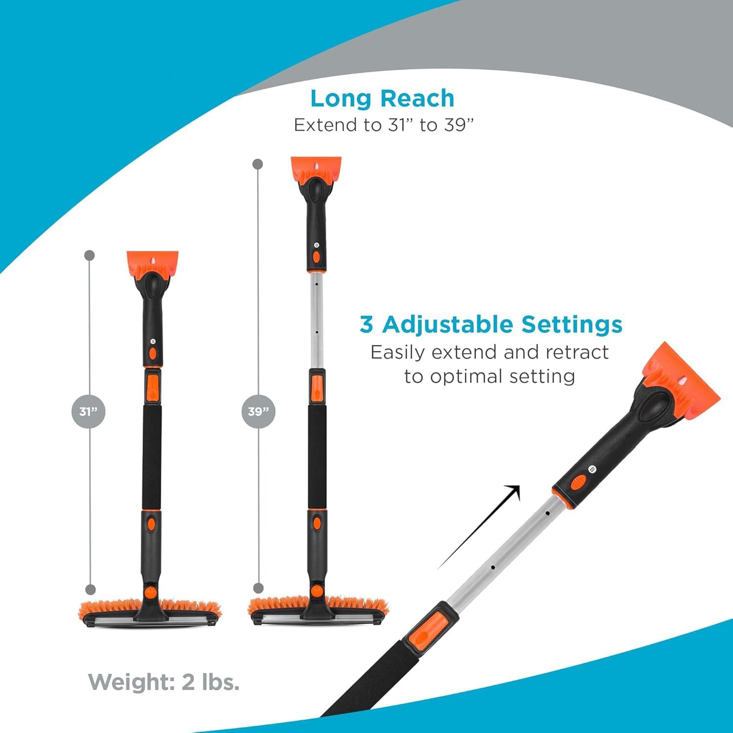 Retractable Snow Brush and Ice Scraper, 2-in-1 Detachable Winter Car Cleaning Tool