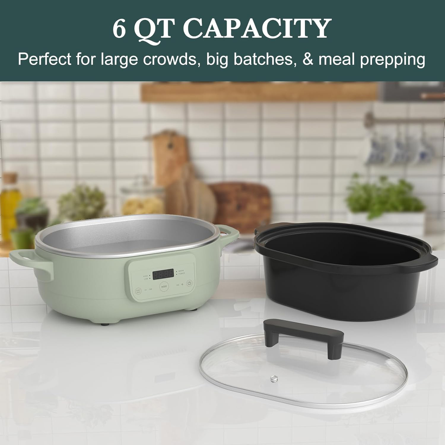 Digital Multi-Function Electric Slow Cooker with Keep-Warm Function & Tempered Glass Lid