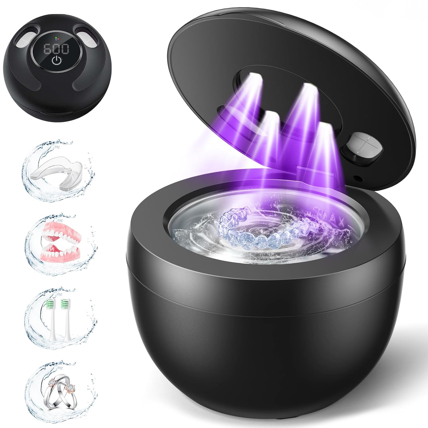 2-in-1 Ultrasonic Cleaner with UV-C Sanitization, for Dental Appliances & Small Items