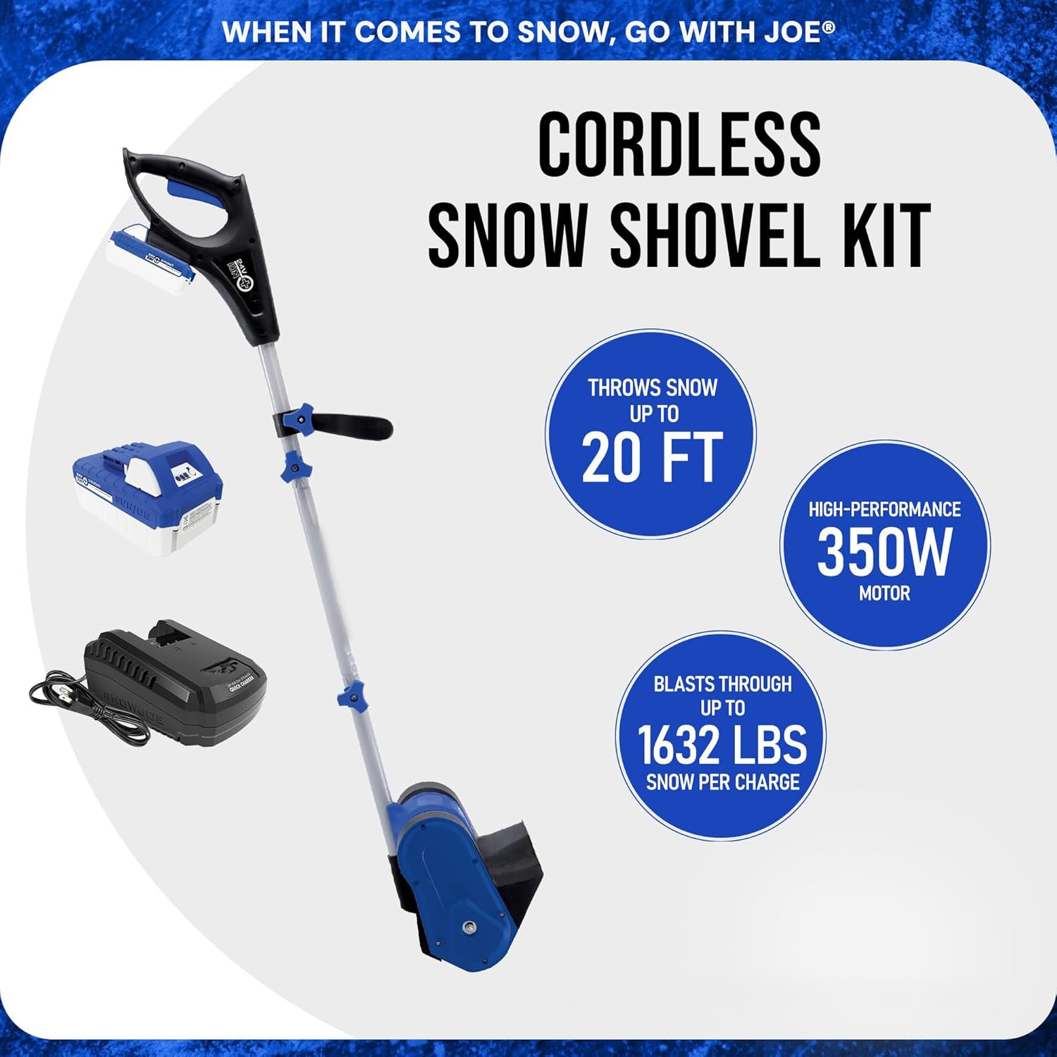 Cordless Electric Snow Shovel, Battery-Powered Snow Thrower with Adjustable Handle