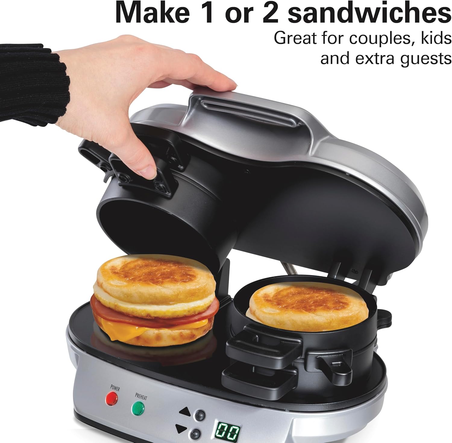 Dual Breakfast Sandwich Maker with Digital Timer & Non-Stick Plates