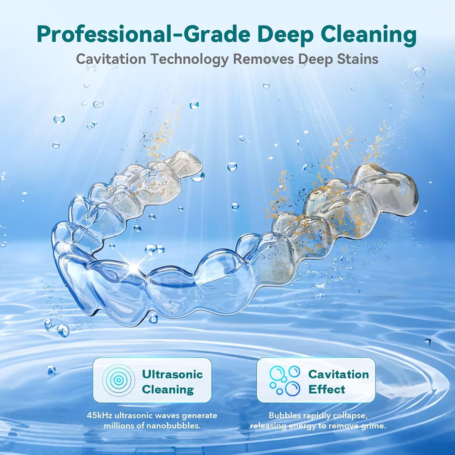 2-in-1 Ultrasonic Cleaner with UV-C Sanitization, for Dental Appliances & Small Items