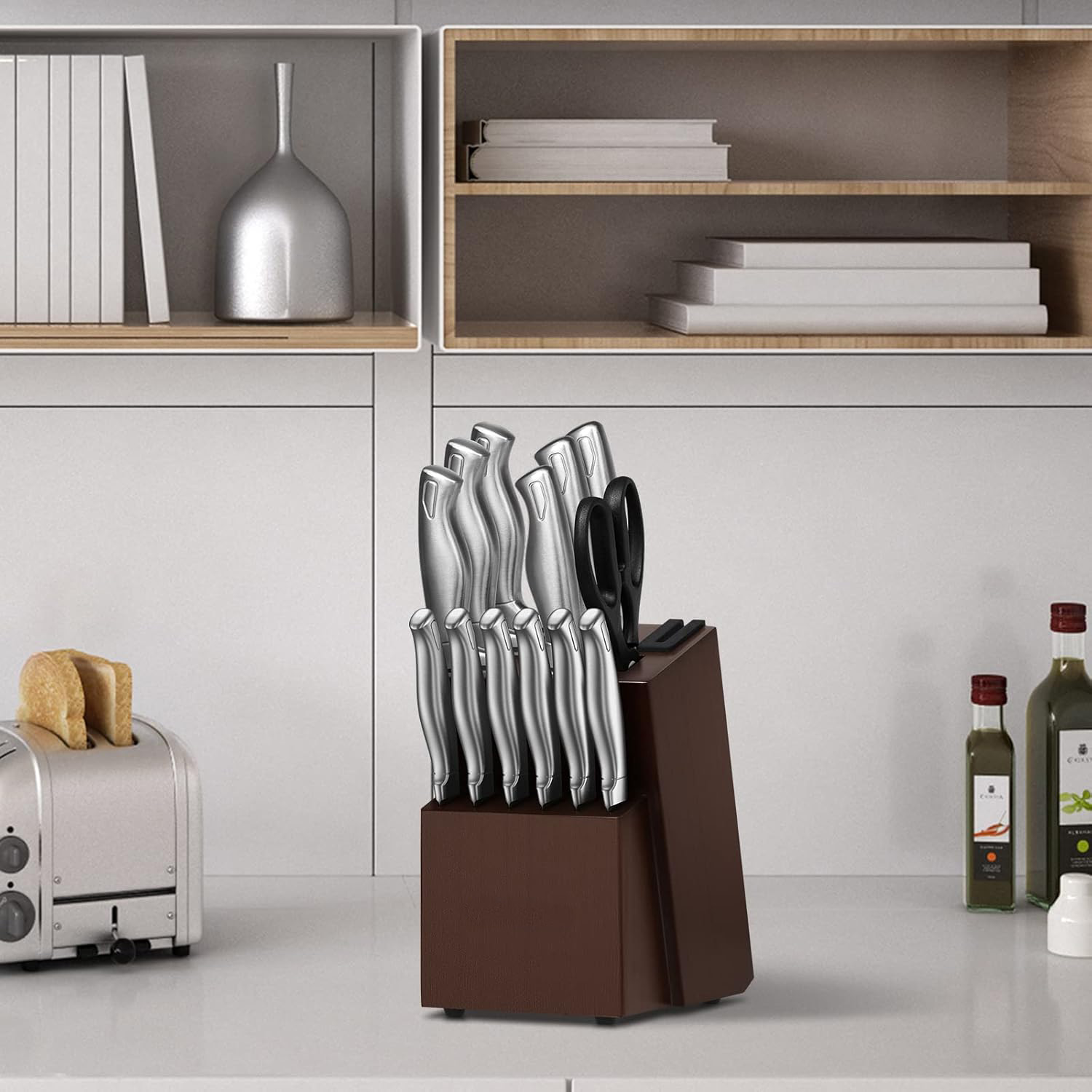 Premium Kitchen Knife Block Set with Built-In Sharpener
