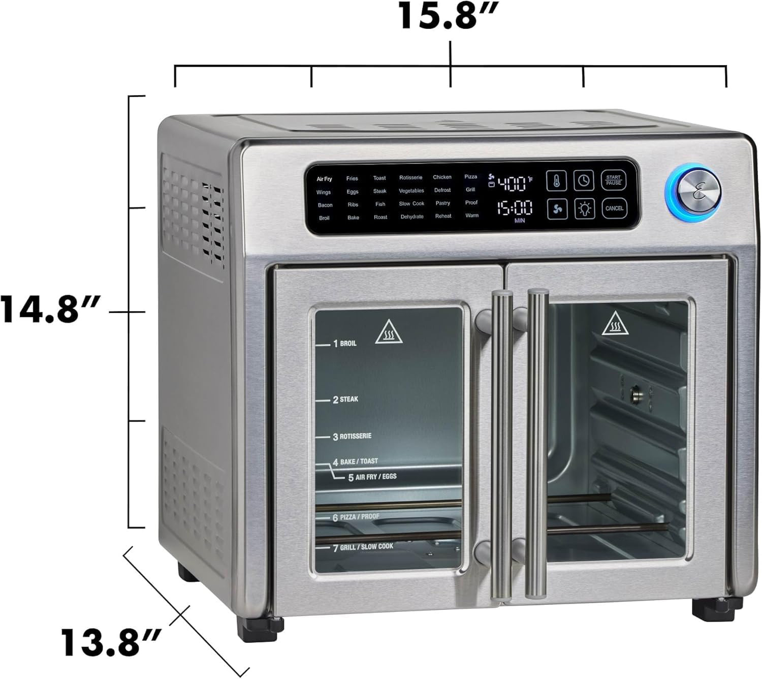 Door Air Fryer Oven Combo, 21-in-1 Countertop Convection Oven with Rotisserie & Dehydrator