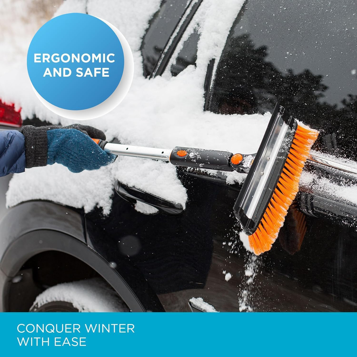 Retractable Snow Brush and Ice Scraper, 2-in-1 Detachable Winter Car Cleaning Tool
