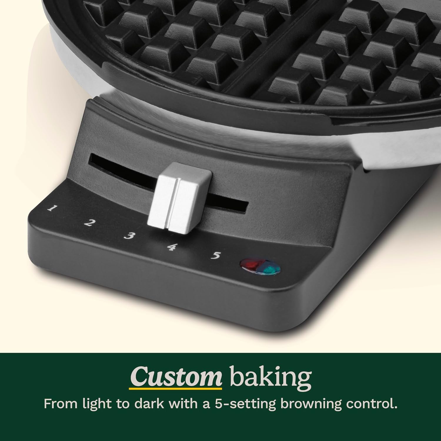 Round Waffle Maker with Adjustable Browning Control & Non-Stick Plates