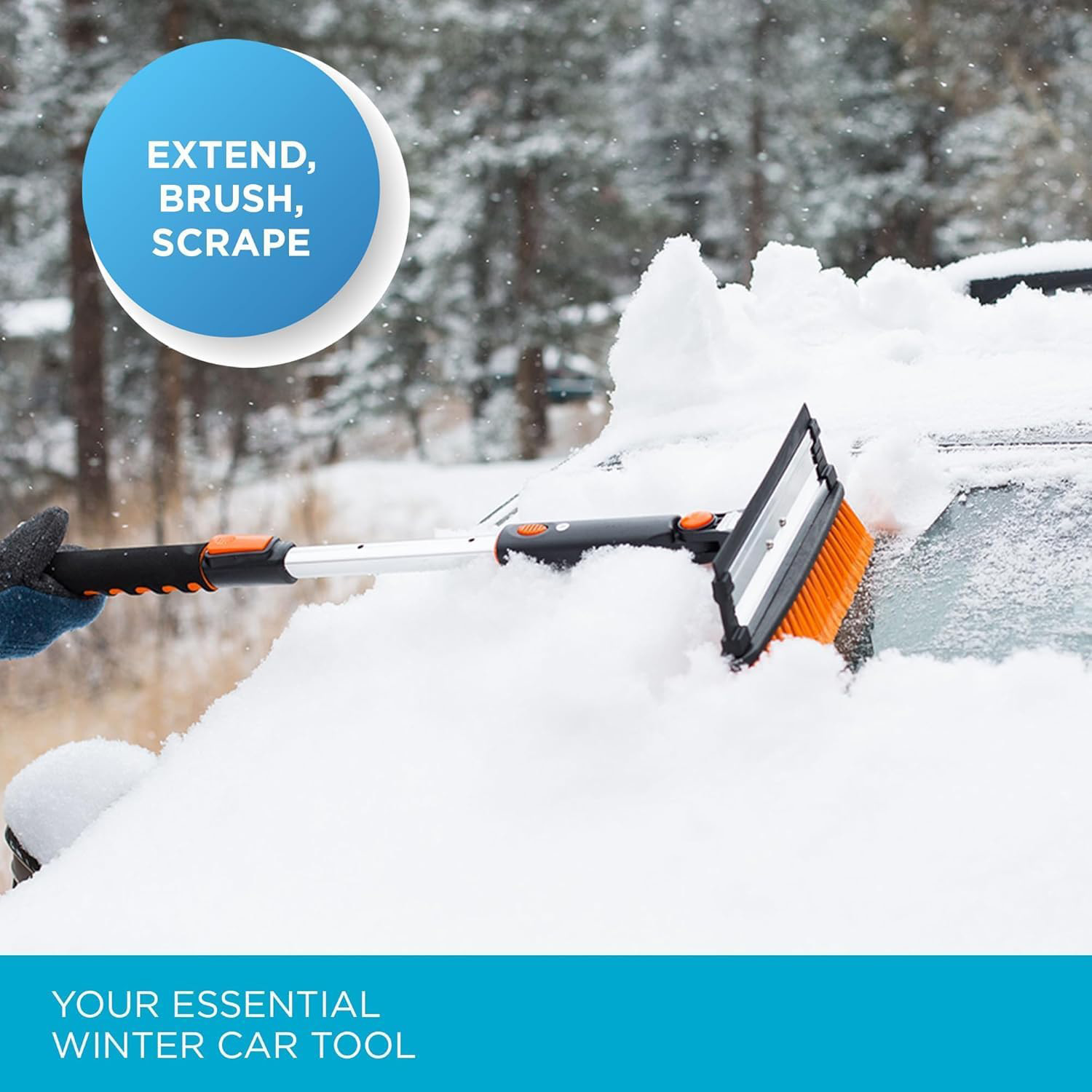 Retractable Snow Brush and Ice Scraper, 2-in-1 Detachable Winter Car Cleaning Tool