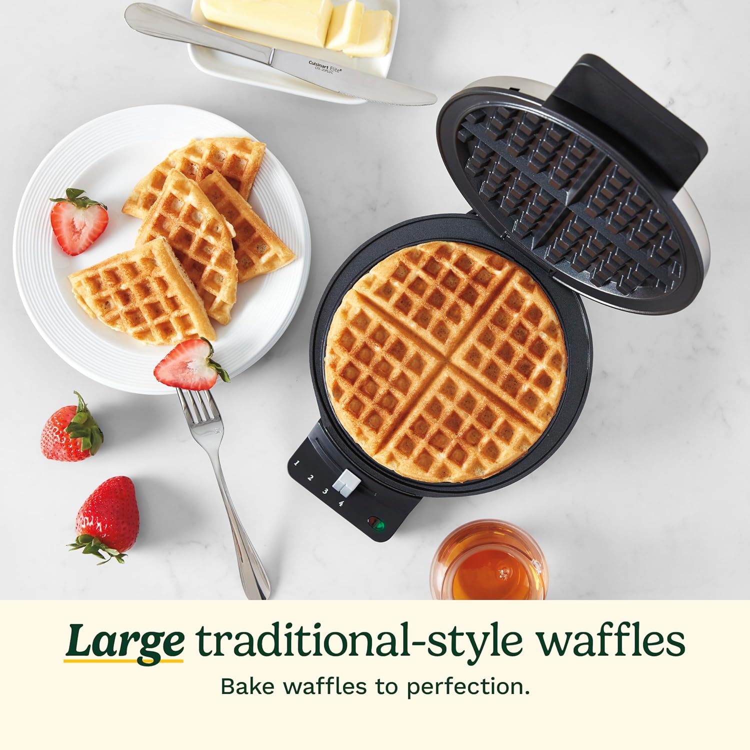 Round Waffle Maker with Adjustable Browning Control & Non-Stick Plates