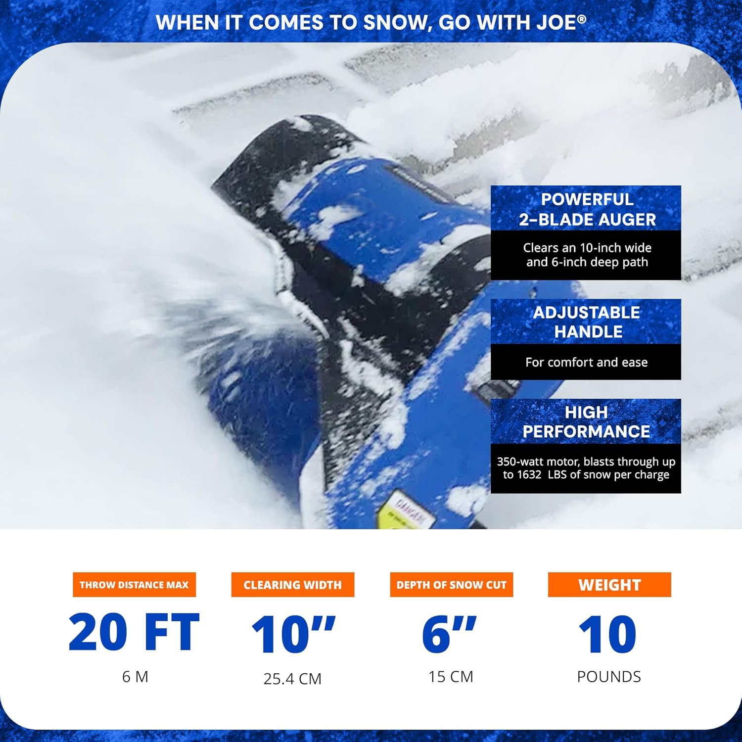 Cordless Electric Snow Shovel, Battery-Powered Snow Thrower with Adjustable Handle