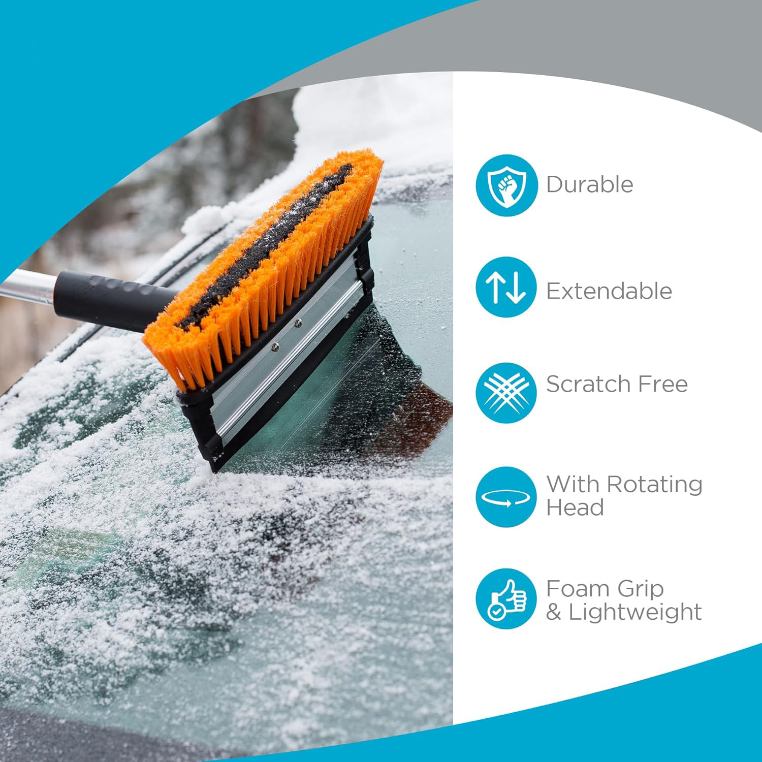 Retractable Snow Brush and Ice Scraper, 2-in-1 Detachable Winter Car Cleaning Tool