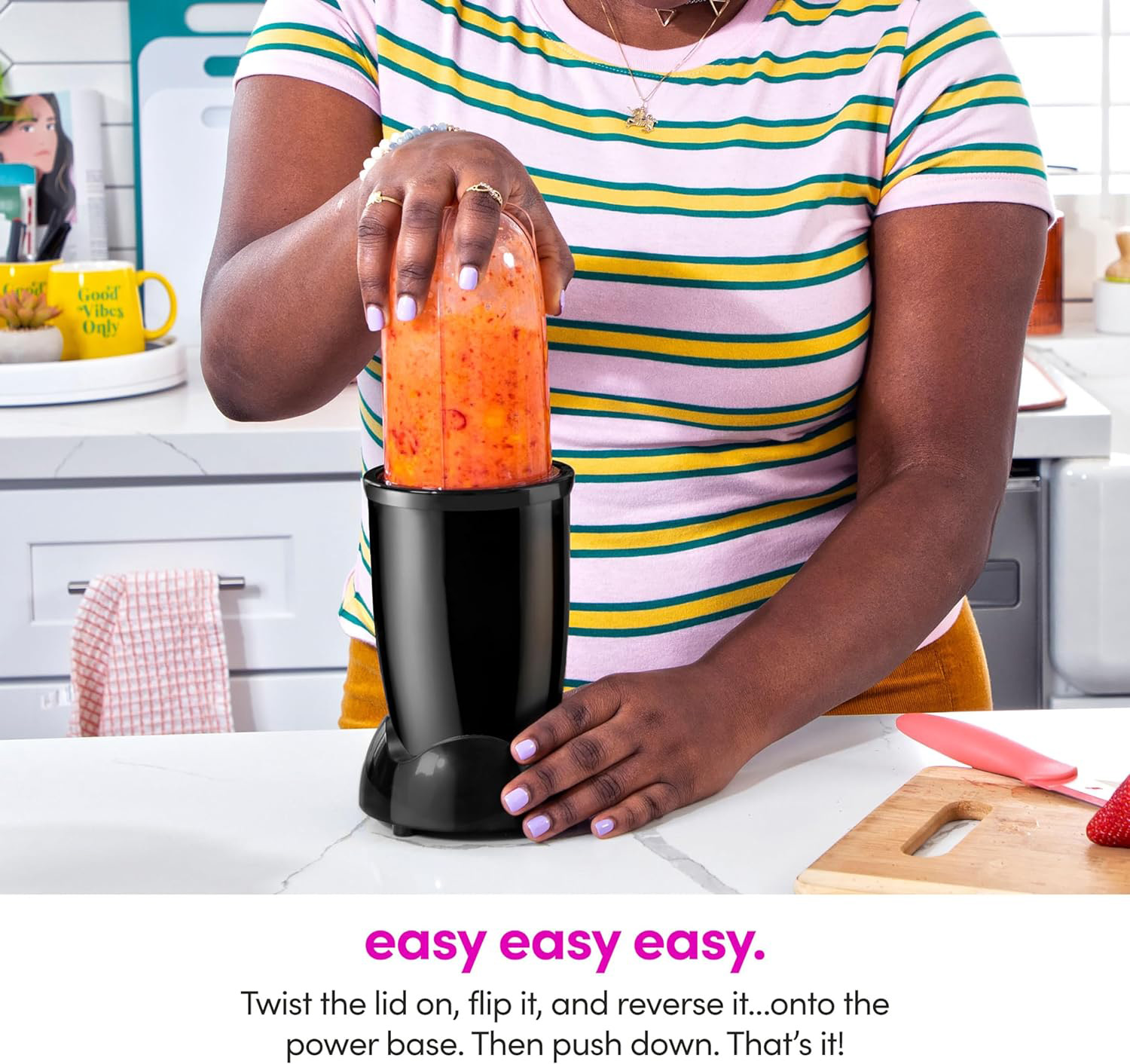 Personal Size Blender with To-Go Cups & Lids, Multi-Functional for Smoothies, Shakes, and Food Prep