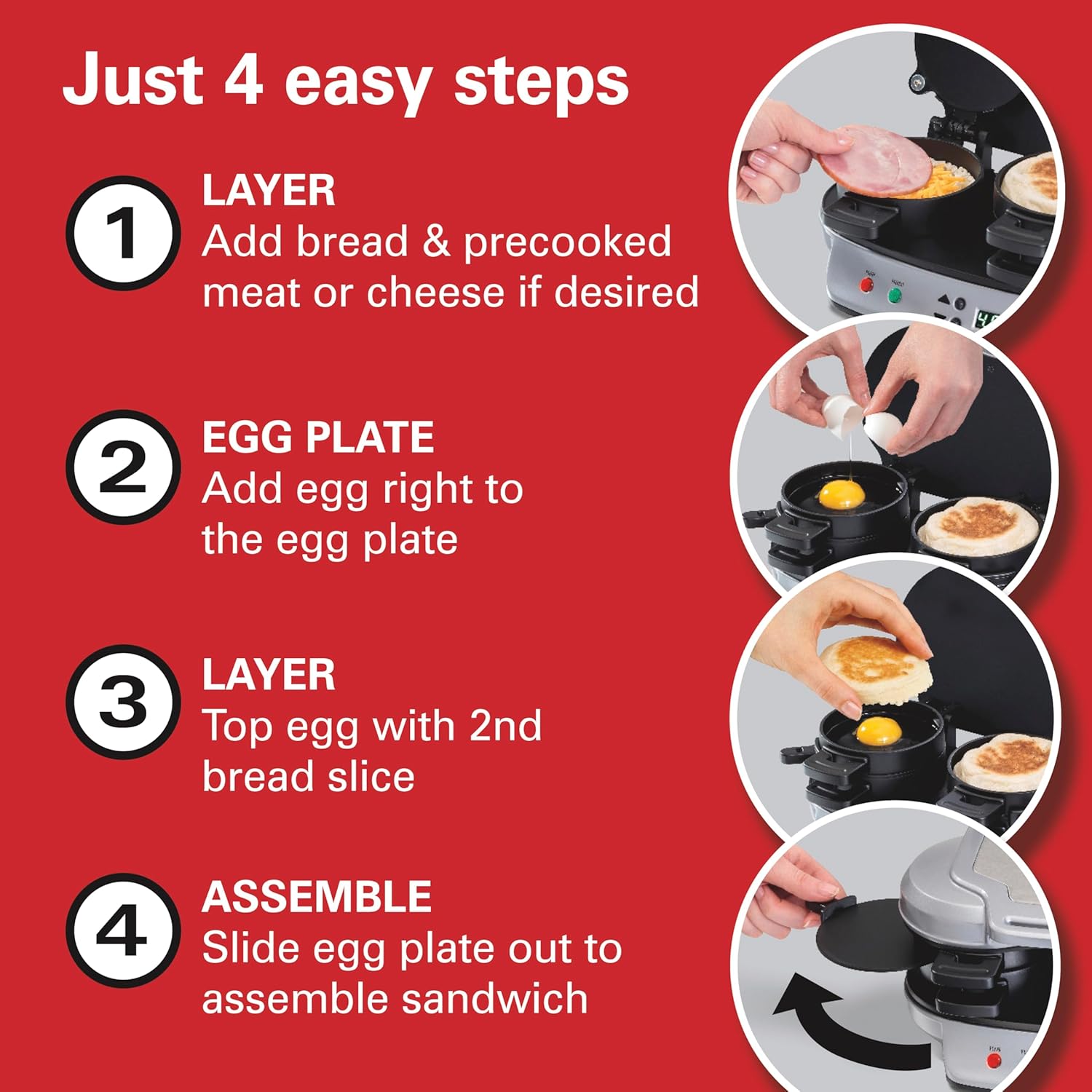 Dual Breakfast Sandwich Maker with Digital Timer & Non-Stick Plates