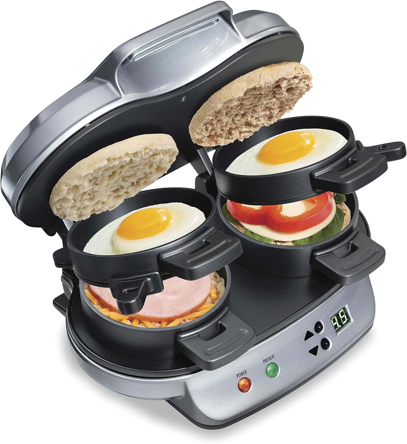 Dual Breakfast Sandwich Maker with Digital Timer & Non-Stick Plates