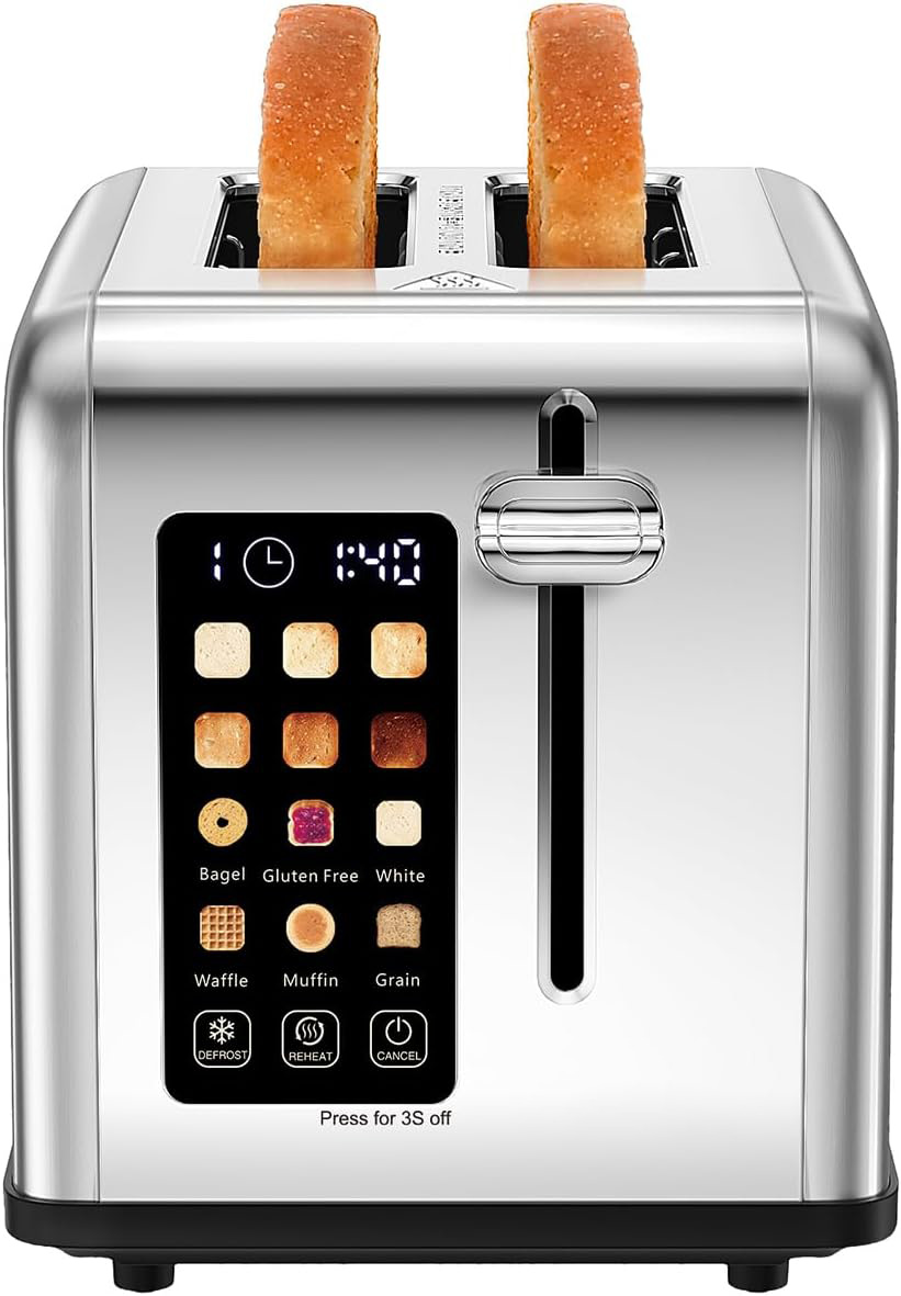 2-Slice Digital Stainless Steel Toaster, 12 Browning Settings with Presets for Bagel, Waffle & Gluten-Free Bread, LED Display