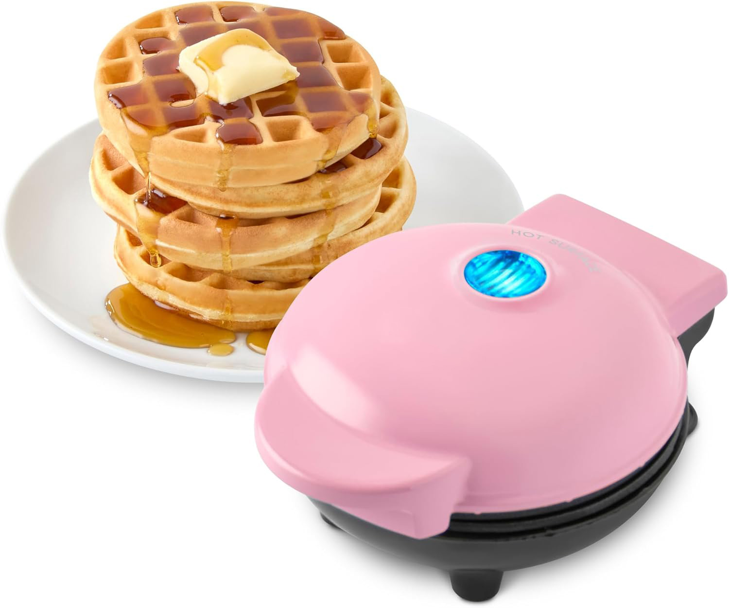 Mini Waffle Maker, 4-Inch Non-Stick Electric Waffle Iron with Indicator Light, Pink Compact Design for Individual Waffles, Pancakes, and Snacks