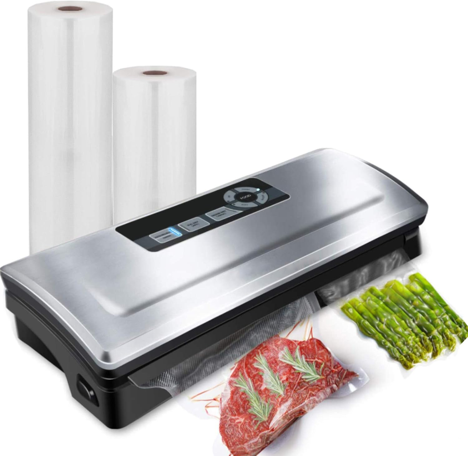 Automatic Food Vacuum Sealer Machine, 8-in-1 Dry/Moist Mode with Built-in Cutter & Roll Storage, Includes 2 Vacuum Seal Rolls