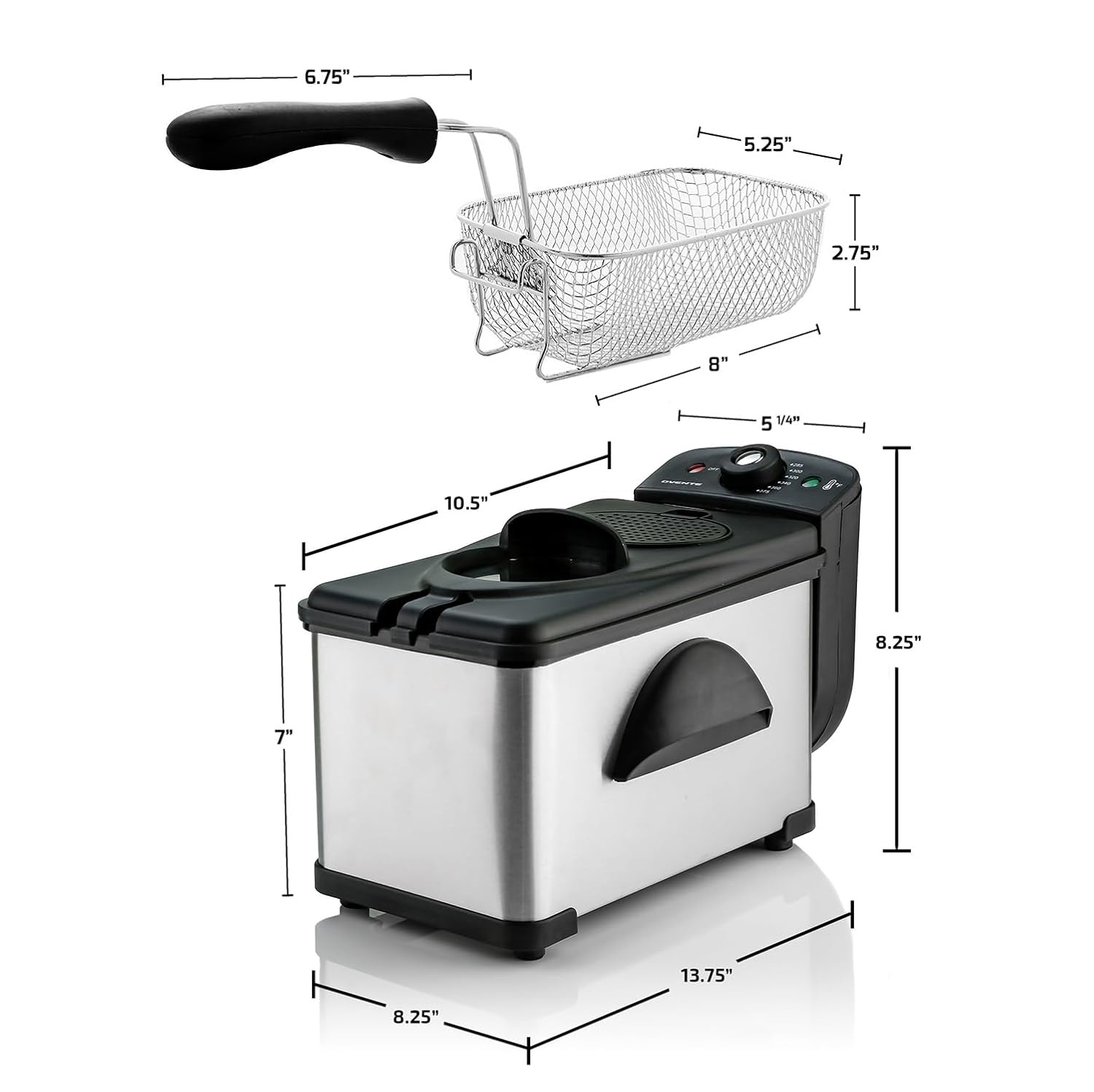 1.5L Electric Deep Fryer, Stainless Steel Fryer with Removable Basket & Adjustable Temperature Contro