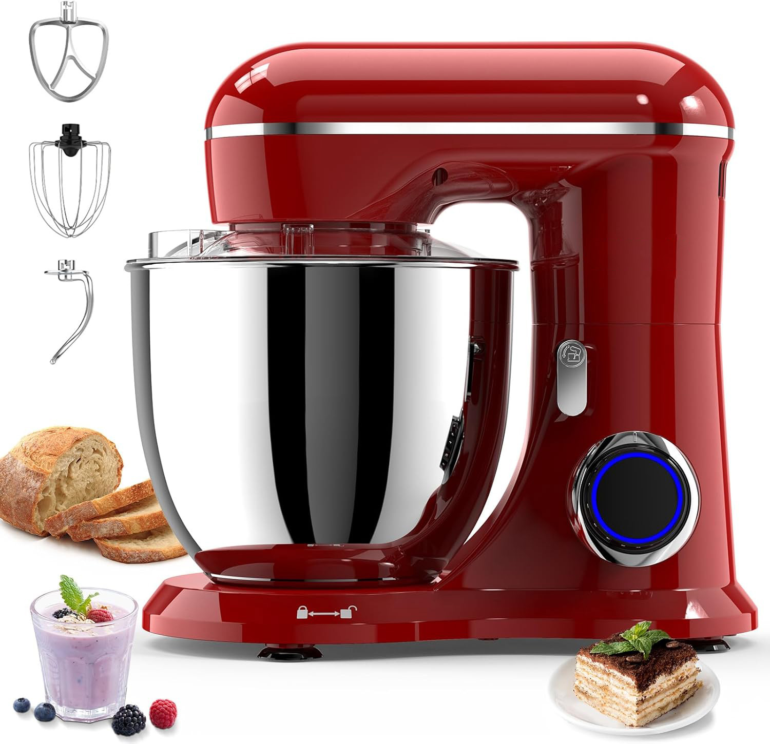 5.5 Quart Stand Mixer, 660W 10-Speed Tilt-Head Kitchen Electric Mixer with Dough Hook, Wire Whip & Beater, Red