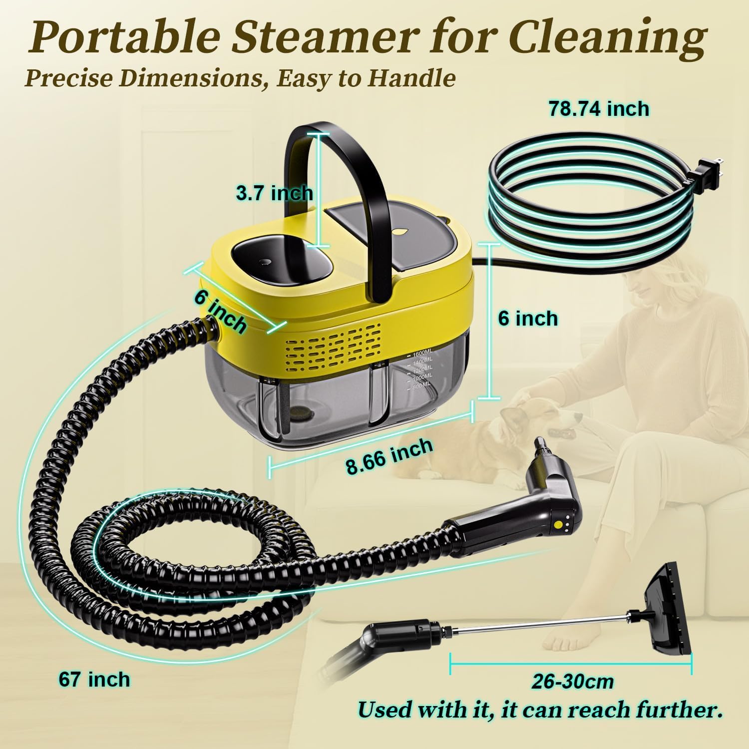 High-Pressure Steam Cleaner, 1600W Portable Handheld Steamer with 14 Accessories, Multipurpose for Home, Kitchen, Bathroom, and Car