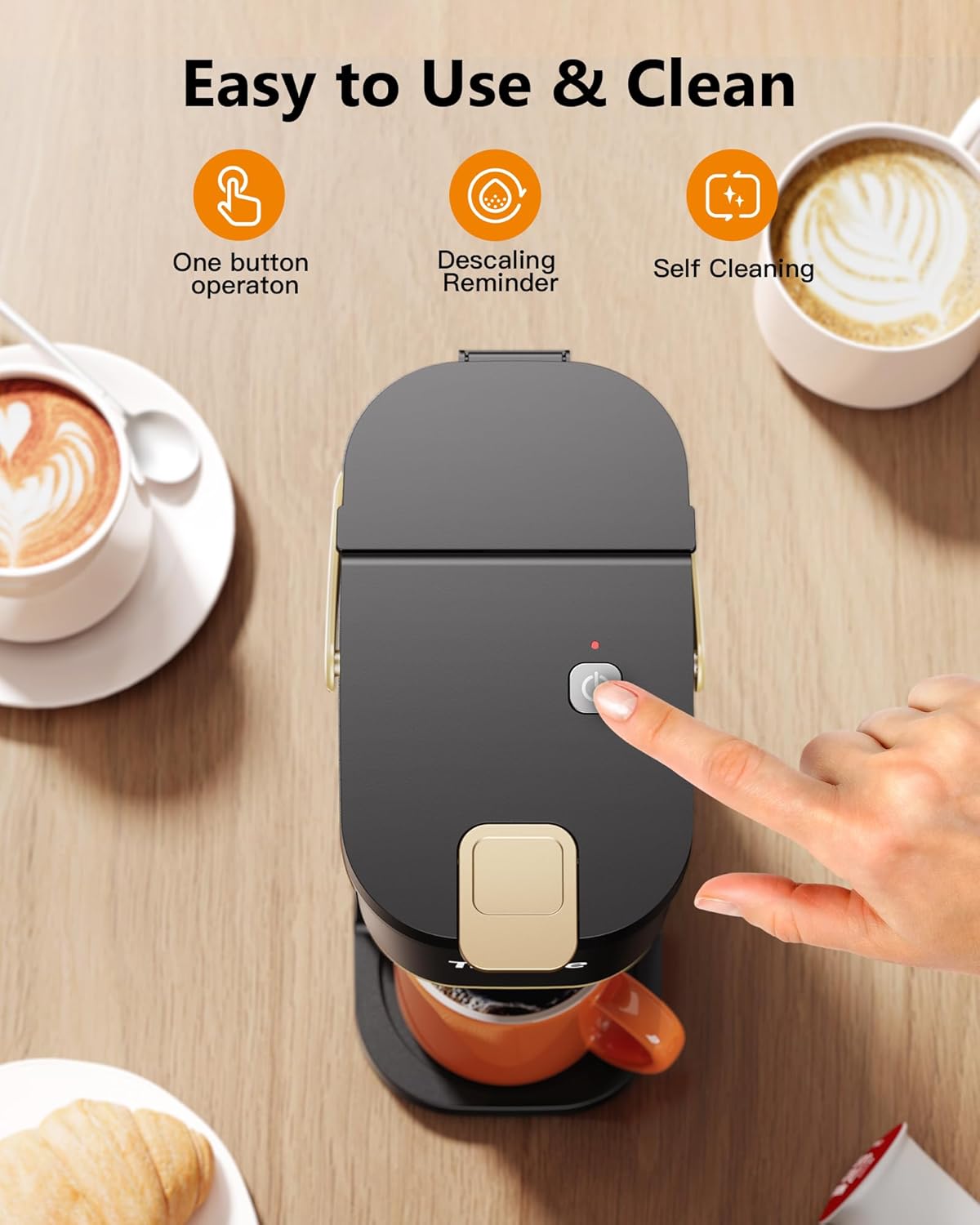 2-in-1 Single Serve Coffee Maker, K-Cup Pod & Ground Coffee Machine with Portable Handle, Black & Gold