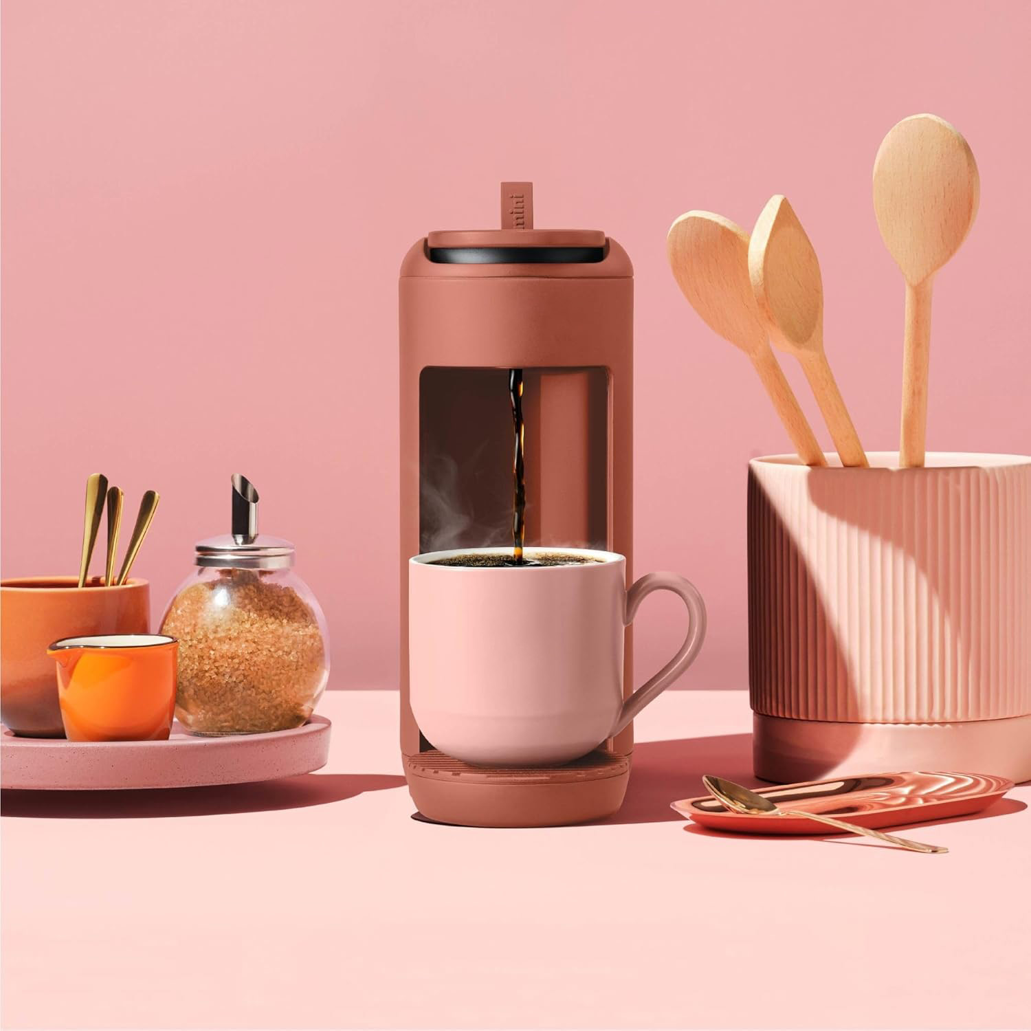 Single-Serve Portable Coffee Maker, Compact Drip Coffee Machine for Home, Office, and Travel, Pink