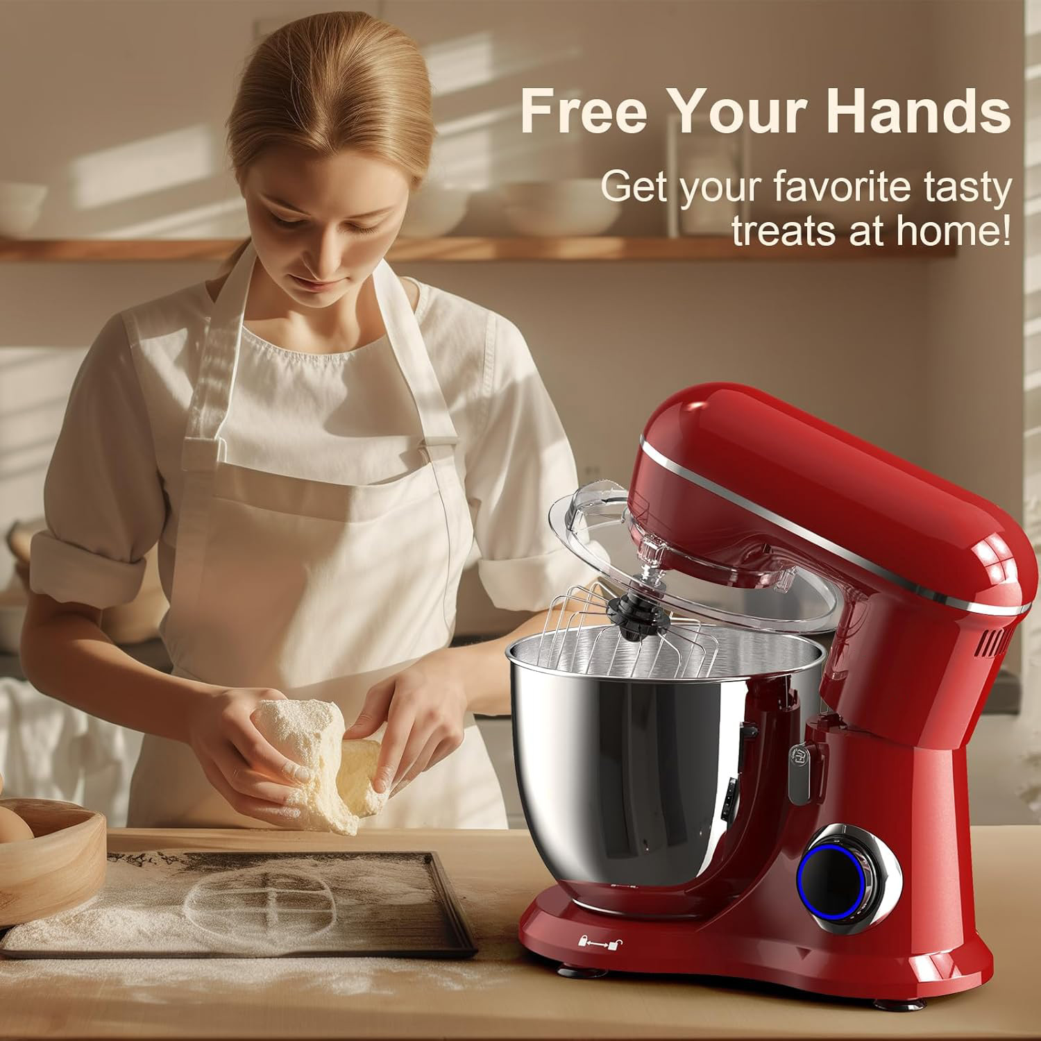 5.5 Quart Stand Mixer, 660W 10-Speed Tilt-Head Kitchen Electric Mixer with Dough Hook, Wire Whip & Beater, Red