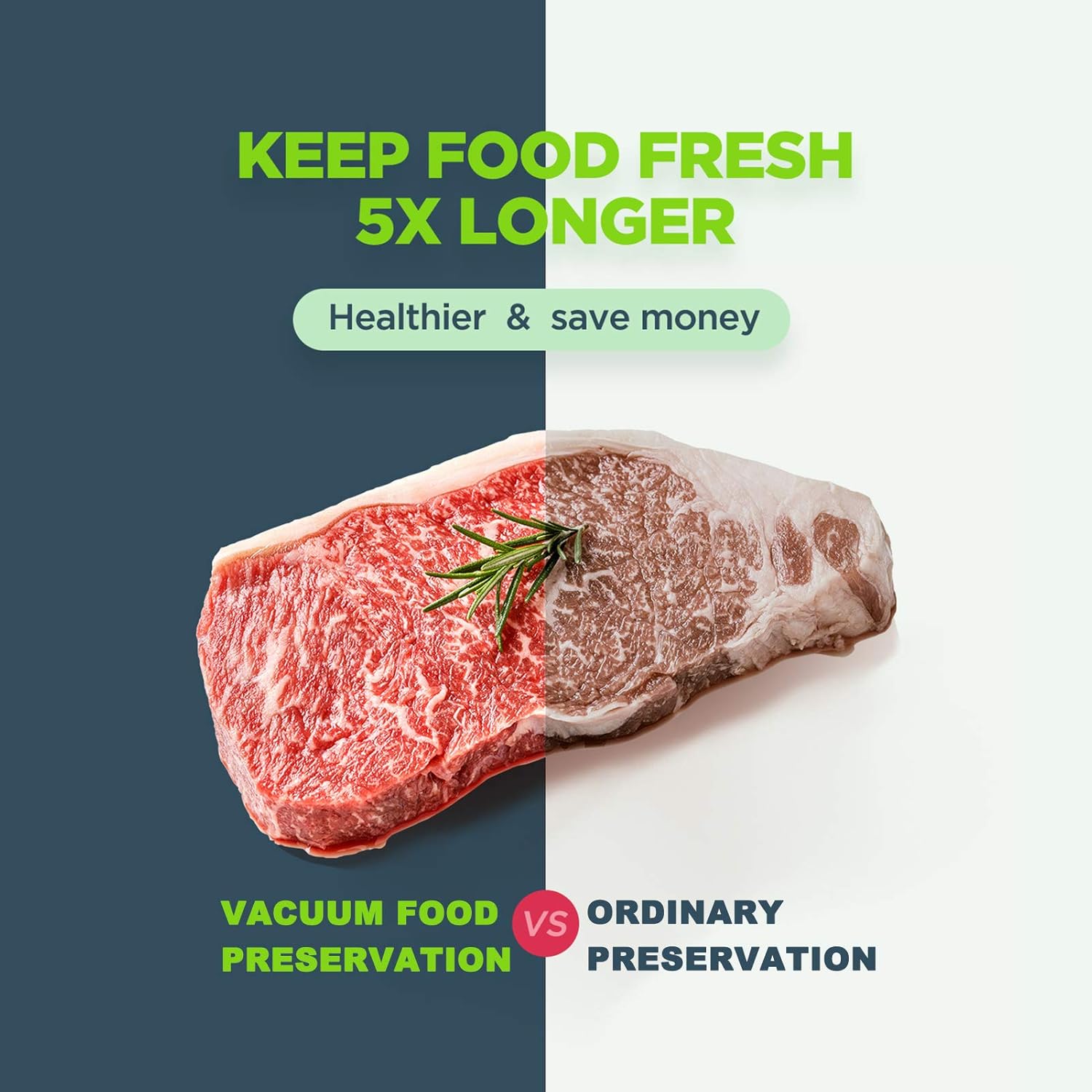 Automatic Food Vacuum Sealer Machine, 8-in-1 Dry/Moist Mode with Built-in Cutter & Roll Storage, Includes 2 Vacuum Seal Rolls