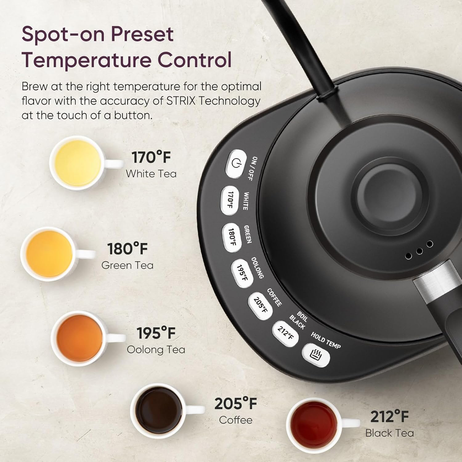 Electric Gooseneck Kettle with Temperature Control, 1.0L Matte Black Stainless Steel Pour Over Coffee & Tea Kettle