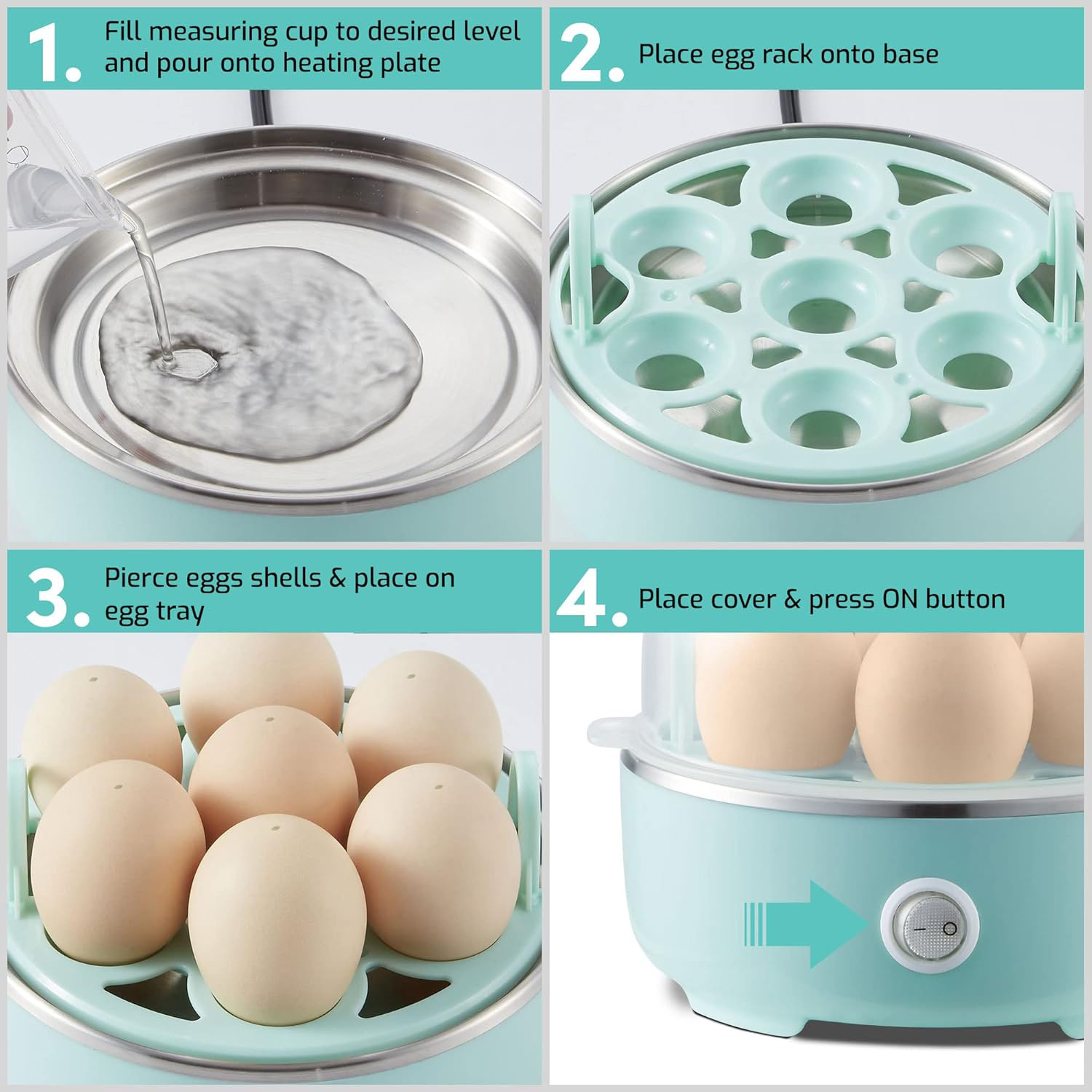 7-Egg Capacity Electric Egg Cooker, Rapid Boiler with Auto Shut-Off, BPA-Free for Soft, Medium, Hard Boiled Eggs