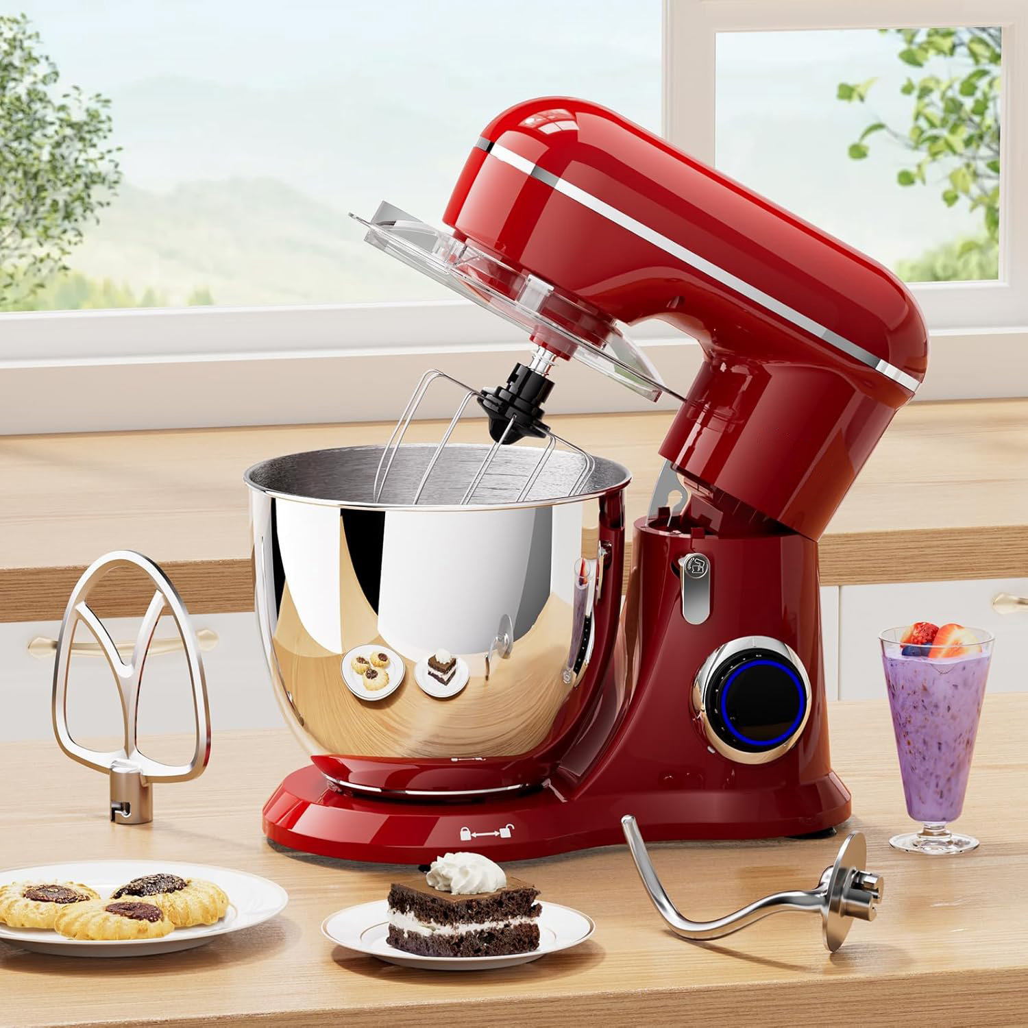 5.5 Quart Stand Mixer, 660W 10-Speed Tilt-Head Kitchen Electric Mixer with Dough Hook, Wire Whip & Beater, Red