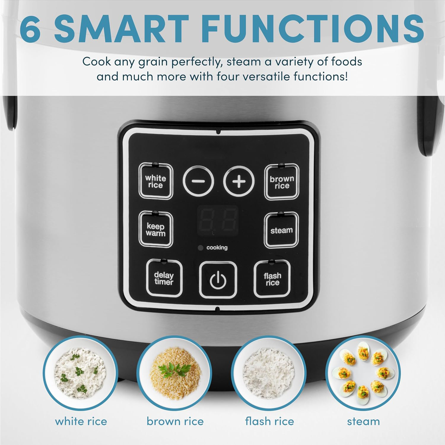 8-Cup Digital Rice Cooker with Steamer, Stainless Steel Multi-Function Cooker with Delay Timer & Keep Warm Function