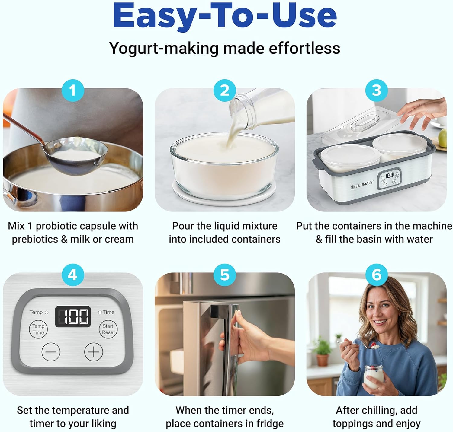 2-Cup Digital Yogurt Maker with Adjustable Temperature & Timer, Stainless Steel Yogurt Machine with Glass Jars for Homemade Yogurt, Kefir, and Fermented Foods