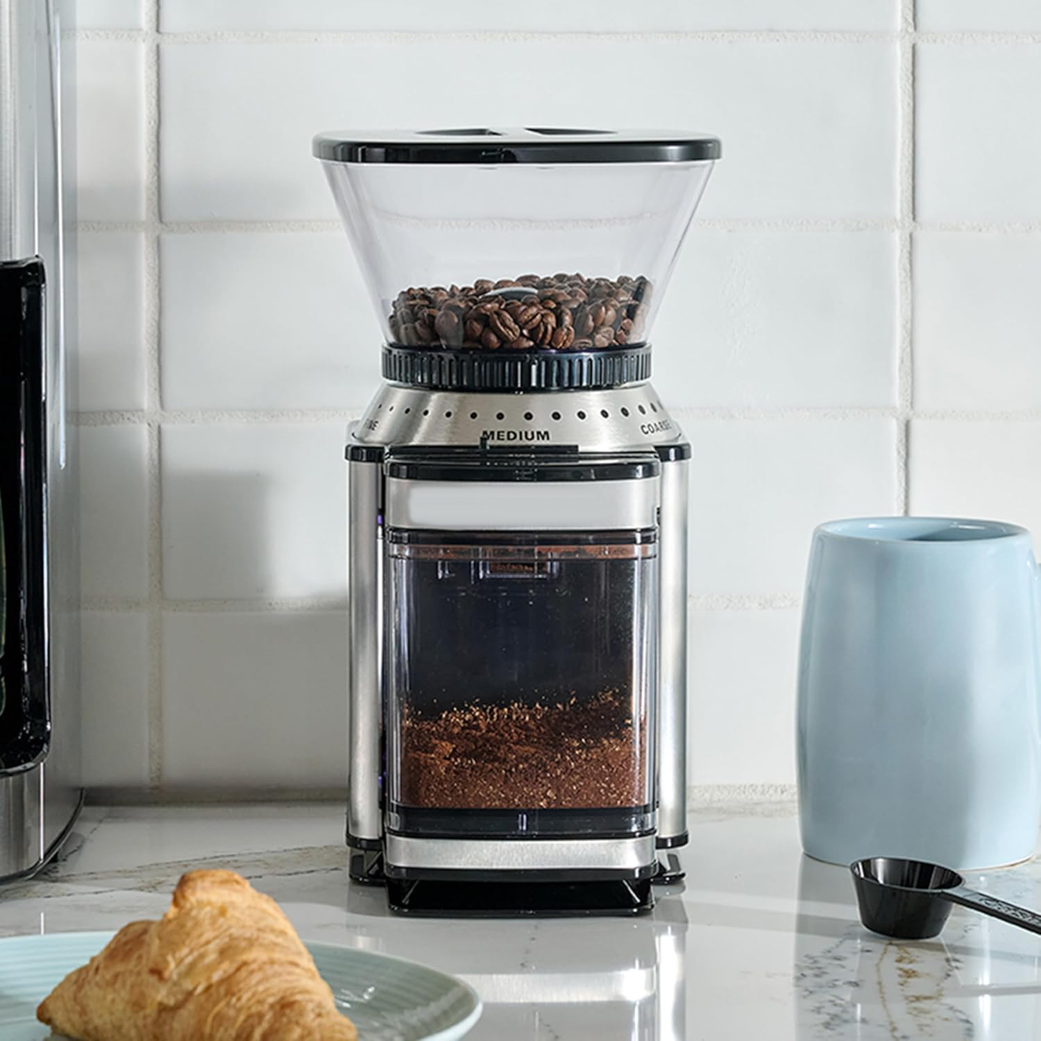 Conical Burr Coffee Grinder, 18 Grind Settings for Espresso, Pour Over, and French Press, Stainless Steel