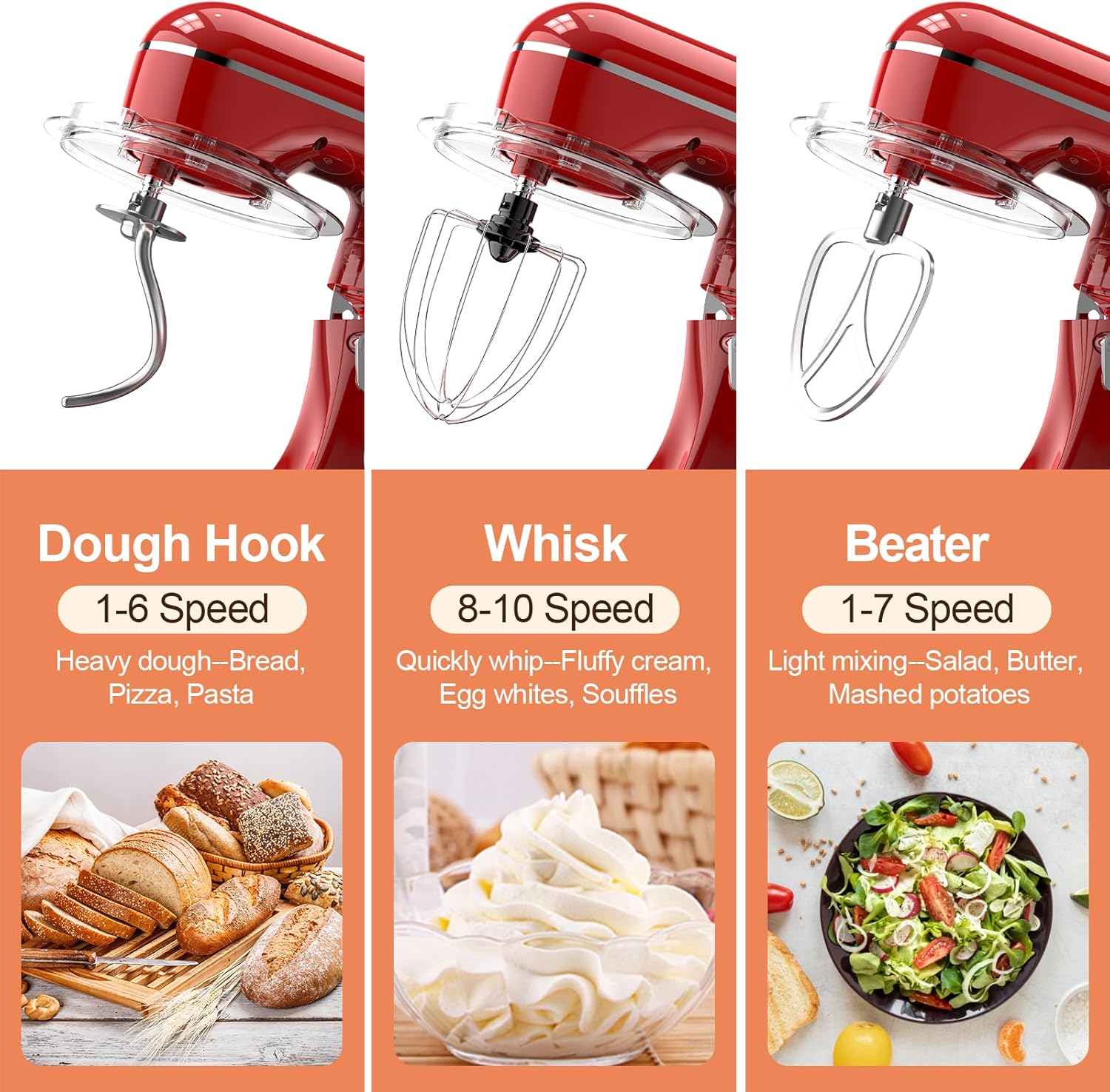 5.5 Quart Stand Mixer, 660W 10-Speed Tilt-Head Kitchen Electric Mixer with Dough Hook, Wire Whip & Beater, Red