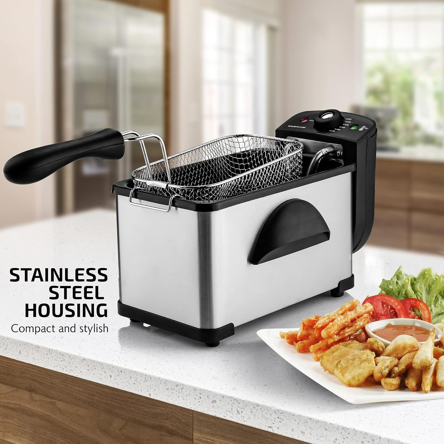 1.5L Electric Deep Fryer, Stainless Steel Fryer with Removable Basket & Adjustable Temperature Contro