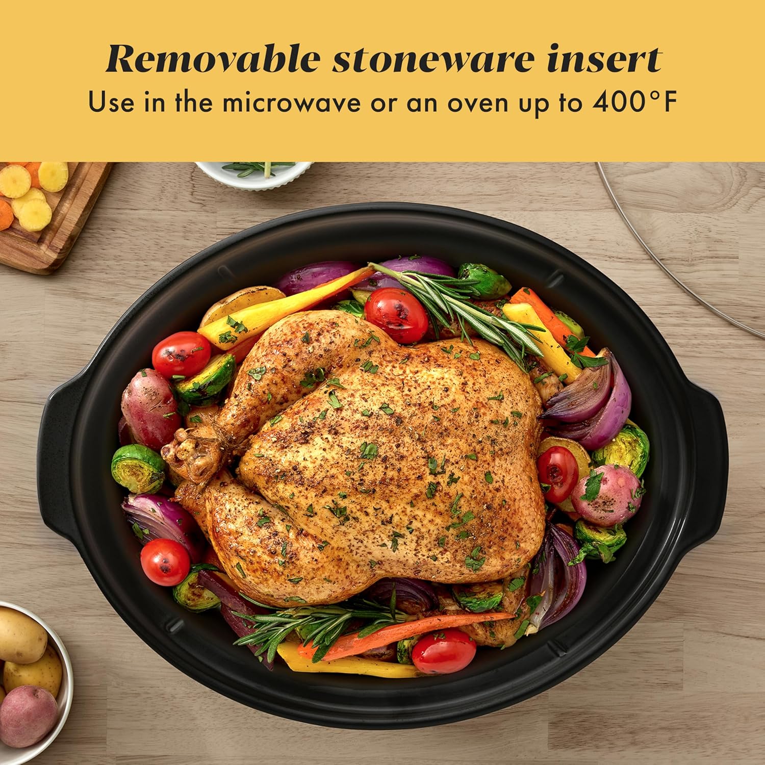 10-Quart Stainless Steel Slow Cooker, 3 Temperature Settings (Low/High/Warm) with Removable Stoneware Pot & Glass Lid